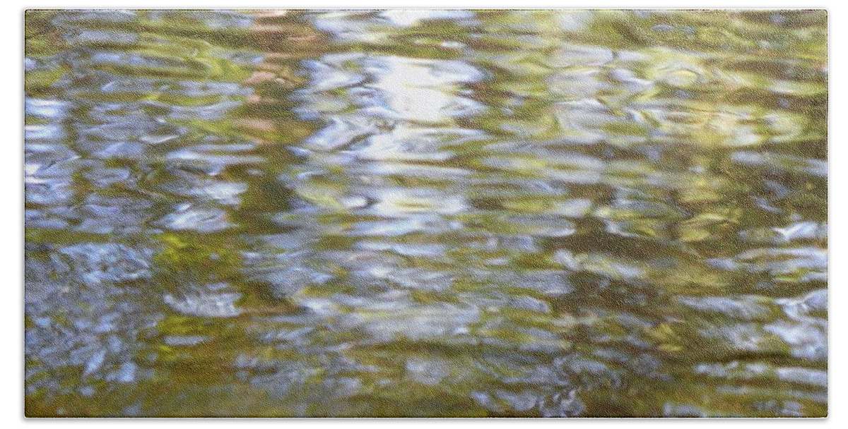 Water Pond Nature Light Sun Nature Reflections Green Trees Shine Glow Circles Breezes Movement Abstract Art Artistic Reflect Reflection Landscape Foliage Beach Towel featuring the photograph Water Abstract by Jan Gelders