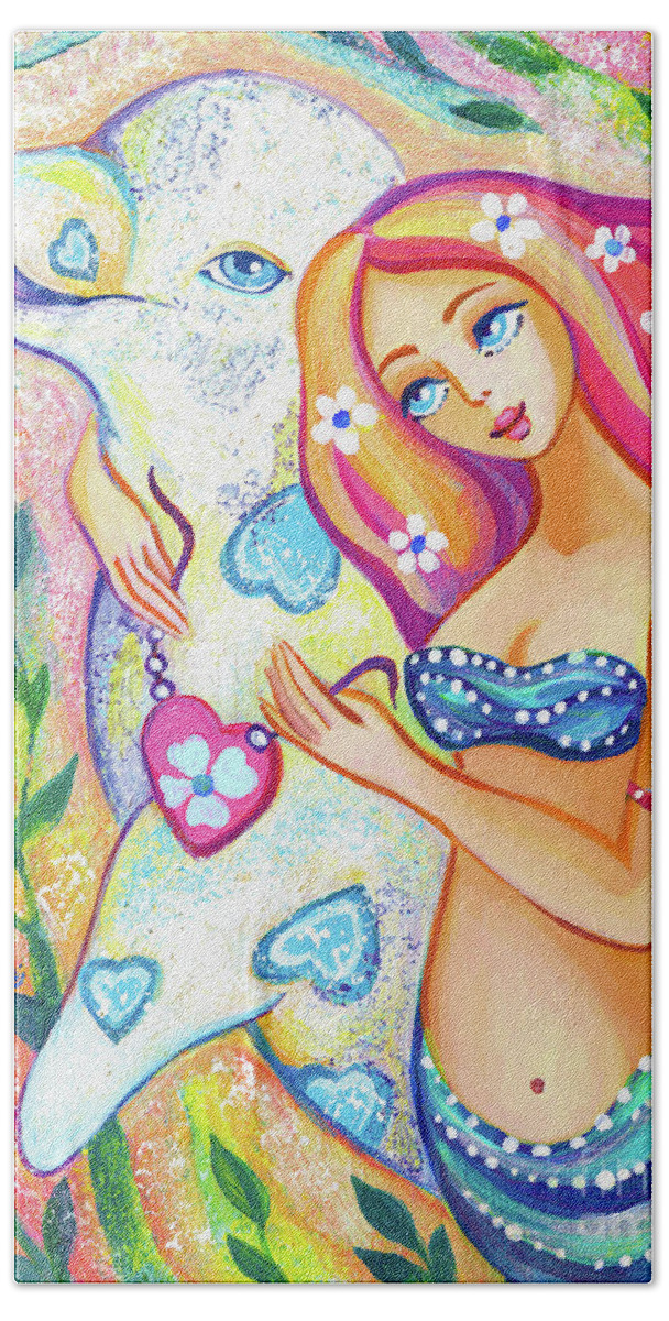 Girl And Dolphin Beach Towel featuring the painting Water Friends by Eva Campbell