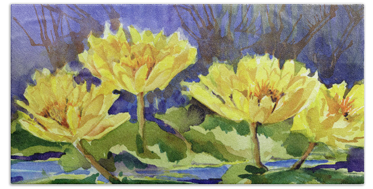 Garden Gate Beach Sheet featuring the painting Water lilies by Garden Gate magazine