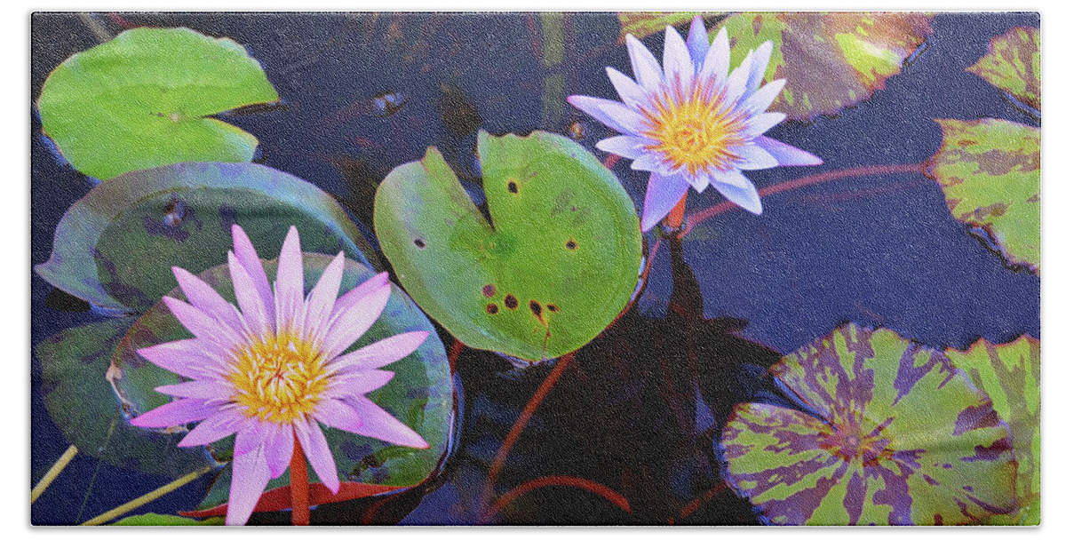 Water Lily Beach Sheet featuring the photograph Water Lilies in Kauai by Marie Hicks