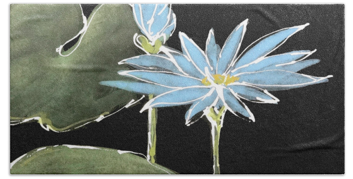 Original Watercolors Beach Towel featuring the painting Water Lily-Blue by Chris Paschke