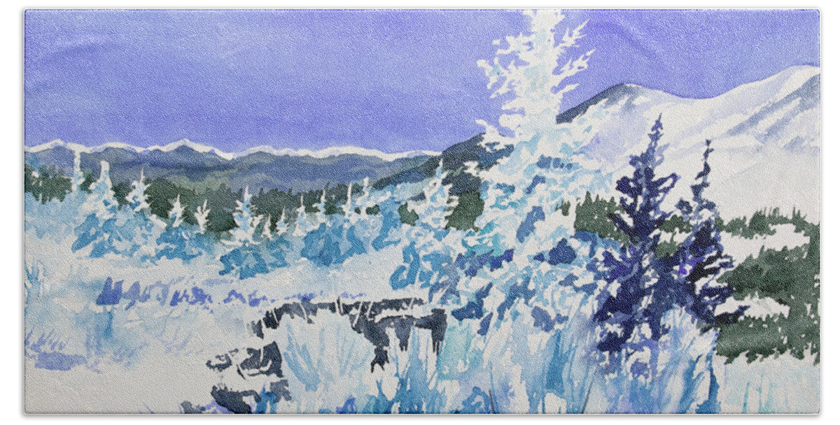Colorado Beach Towel featuring the painting Watercolor - Colorado Snowy Landscape by Cascade Colors