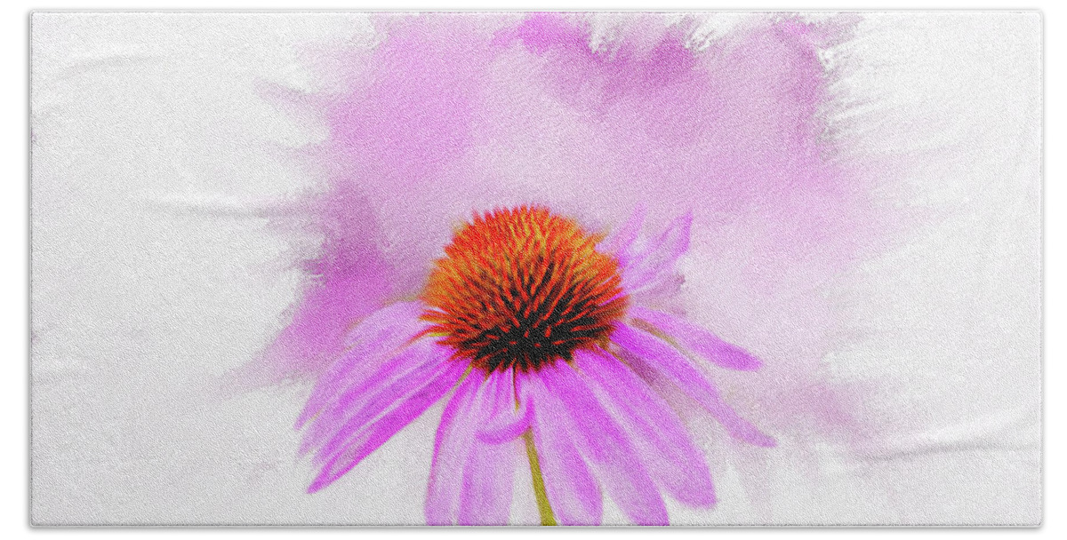 Pink Cone Flower Beach Towel featuring the mixed media Watercolor Cone Flower by Mary Timman