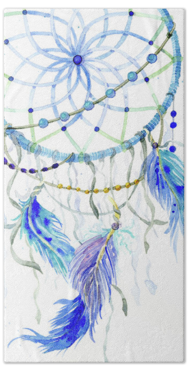Watercolor Beach Sheet featuring the painting Watercolor Dream Catcher Lavender Blue Feathers 1 by Audrey Jeanne Roberts