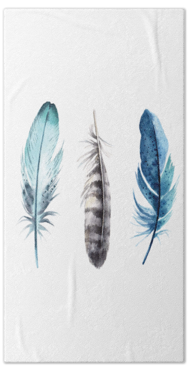 Watercolor+feathers Beach Towel featuring the digital art Watercolor Feathers by Jaime Friedman