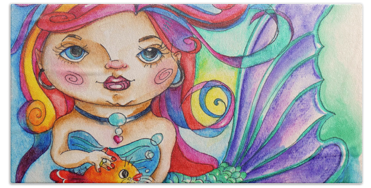 Mermaid Beach Sheet featuring the mixed media Watercolor Mermaidia Mermaid Painting by Shelley Overton
