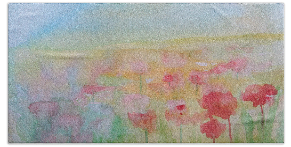 Flowers Beach Towel featuring the painting Watercolor Poppies by Julie Lueders 