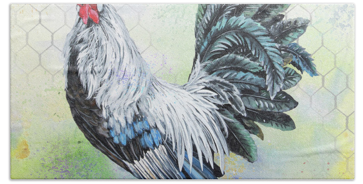 Rooster Beach Towel featuring the painting Watercolor Rooster-C by Jean Plout