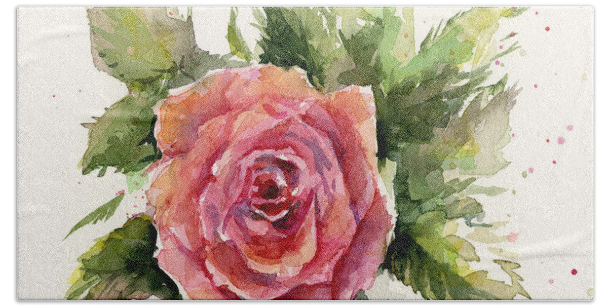 Rose Beach Towel featuring the painting Watercolor Rose by Olga Shvartsur