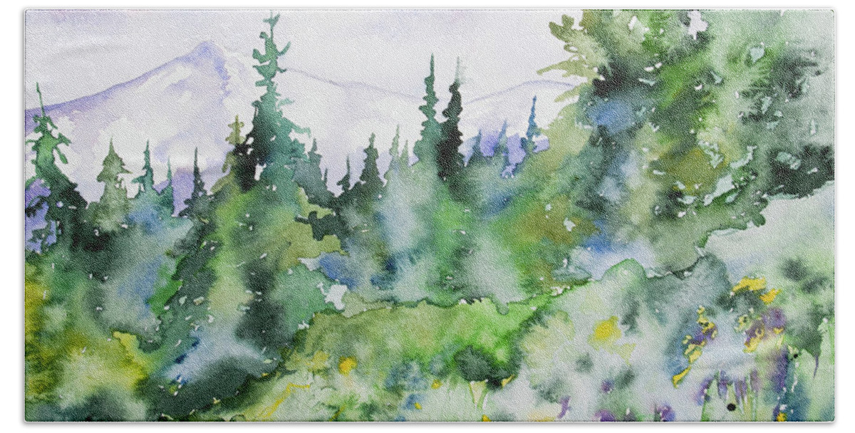 Rockies Beach Sheet featuring the painting Watercolor - Summer in the Rockies by Cascade Colors