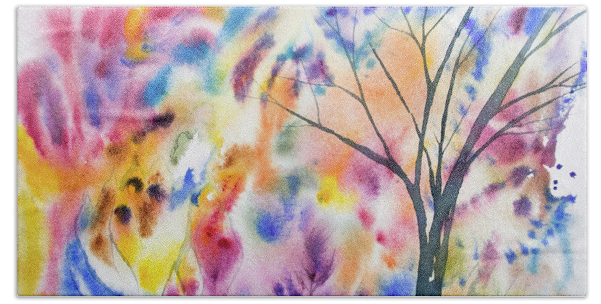 Tree Beach Towel featuring the painting Watercolor - Whimsical Tree by Cascade Colors
