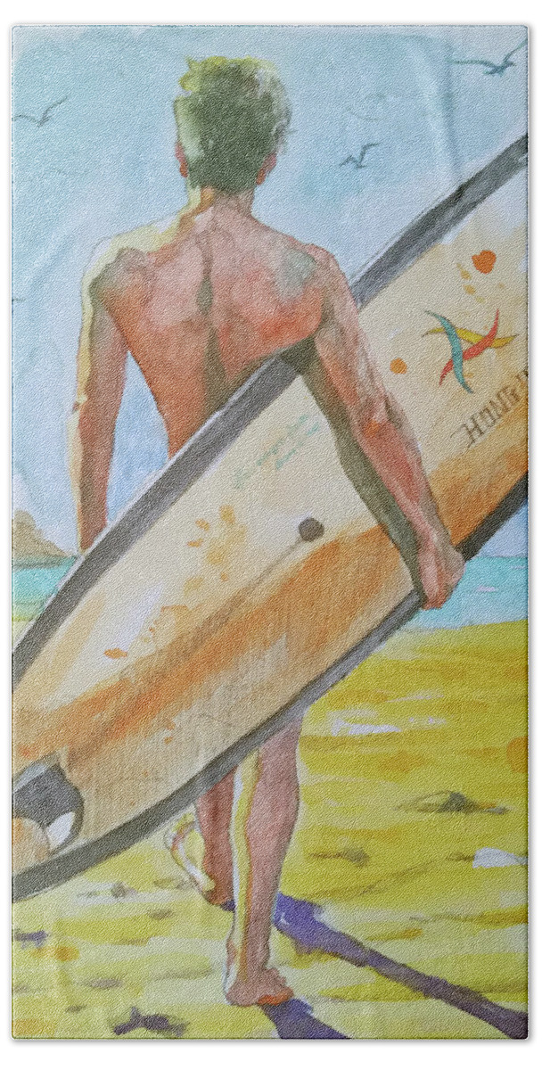 Original Art Beach Towel featuring the painting Watercolour Male Nude On Paper#1791 by Hongtao Huang