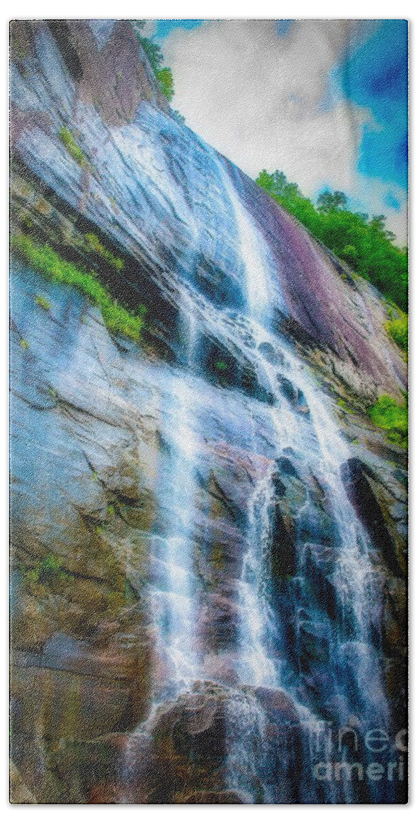 Waterfalls Beach Towel featuring the photograph Chimney Rock by Buddy Morrison