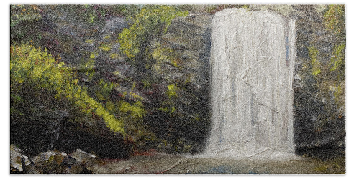 North Carolina Waterfall Painting Beach Towel featuring the painting Waterfalls of North Carolina Looking Glass Falls by Gray Artus