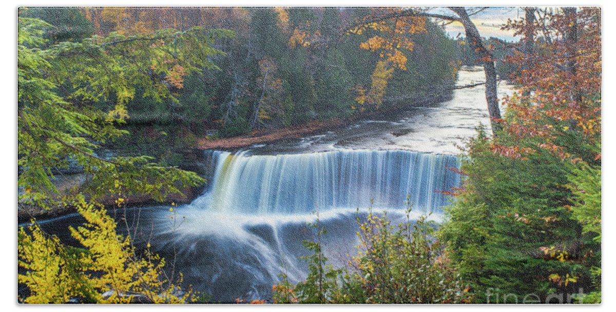 Waterfalls Beach Towel featuring the photograph Waterfalls Upper Tahquamenon Autumn Colors -5085  Pure Michigan by Norris Seward