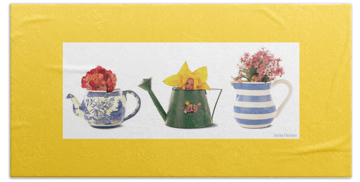 Watering Can Beach Towel featuring the photograph Watering Cans by Anne Geddes