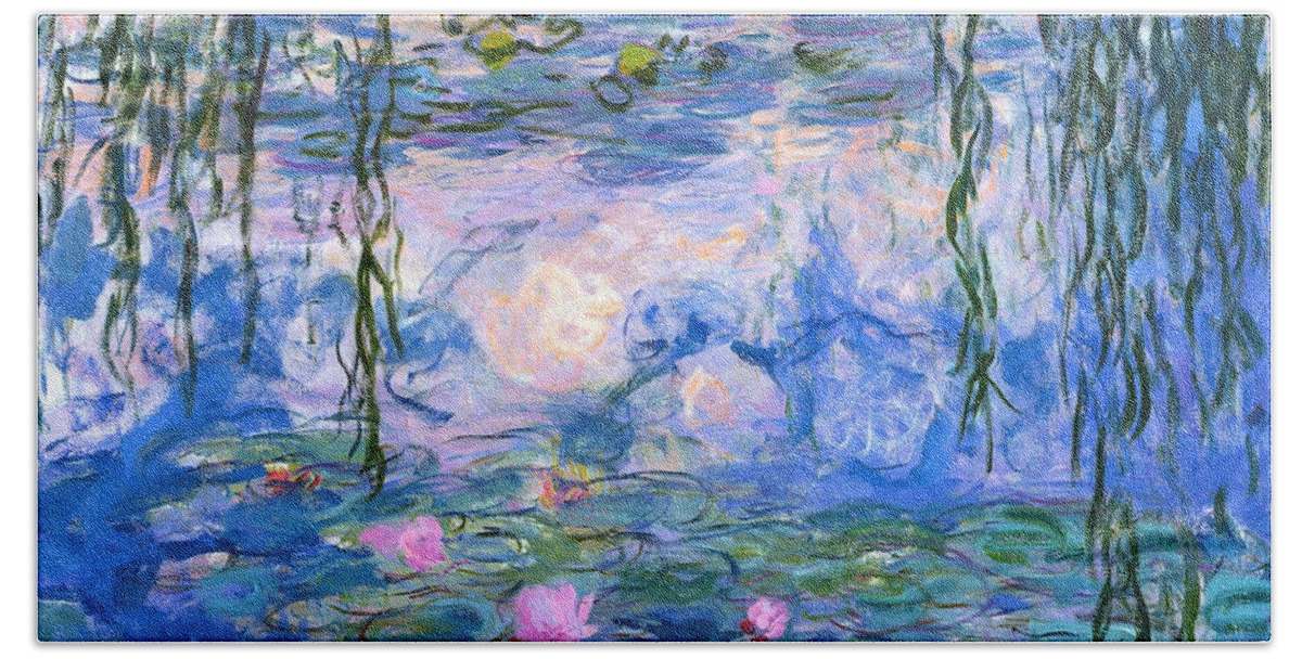 Landscape Beach Towel featuring the painting WaterLilies 1919 by Pam Neilands