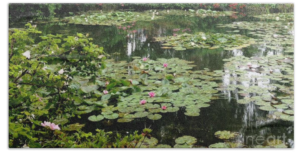 Pond Beach Towel featuring the photograph Waterlilies at Monet's Gardens Giverny by Therese Alcorn