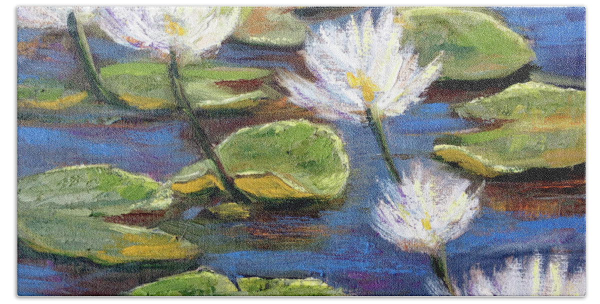 Water Lilies Beach Towel featuring the painting Waterlilies by Barbara Hageman