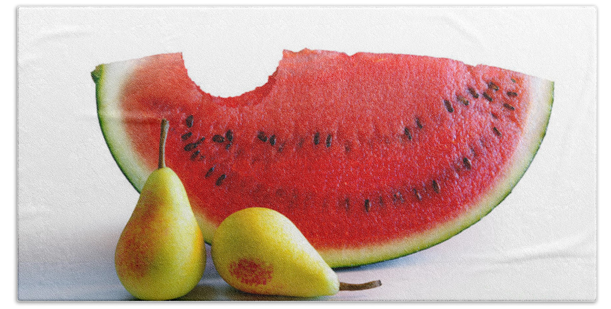 Arrangement Beach Towel featuring the photograph Watermelon and Pears by Carlos Caetano