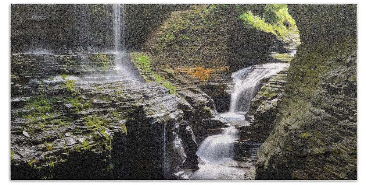 Paradise Beach Towel featuring the photograph Watkins Glen Rainbow Falls Squared by Frozen in Time Fine Art Photography