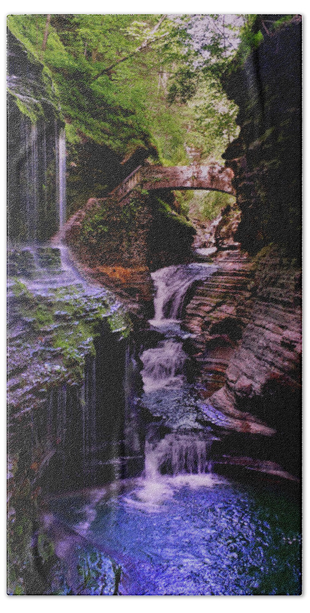 Waterfall Beach Towel featuring the photograph Watkins Glen State Park - Rainbow Falls 002 by George Bostian