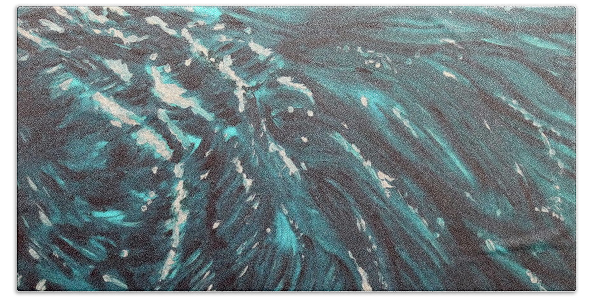 Water Beach Towel featuring the painting Waves - Turquoise by Neslihan Ergul Colley