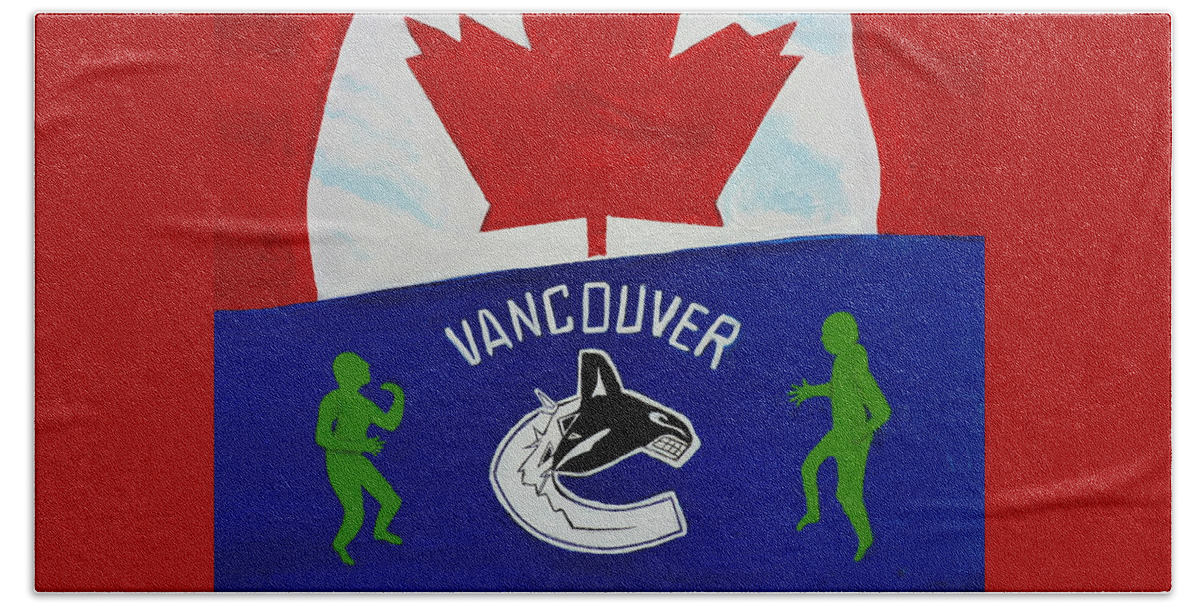The Green Men Beach Towel featuring the painting We are all Canucks by Pj LockhArt