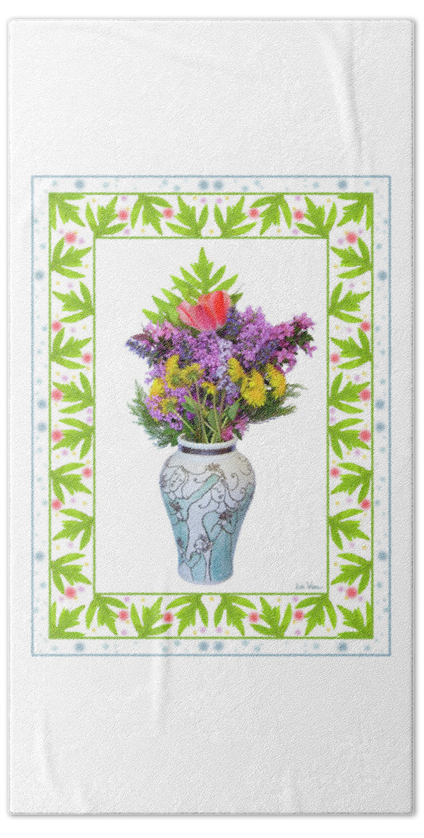 Lise Winne Beach Towel featuring the digital art Wedding Vase with Bouquet by Lise Winne