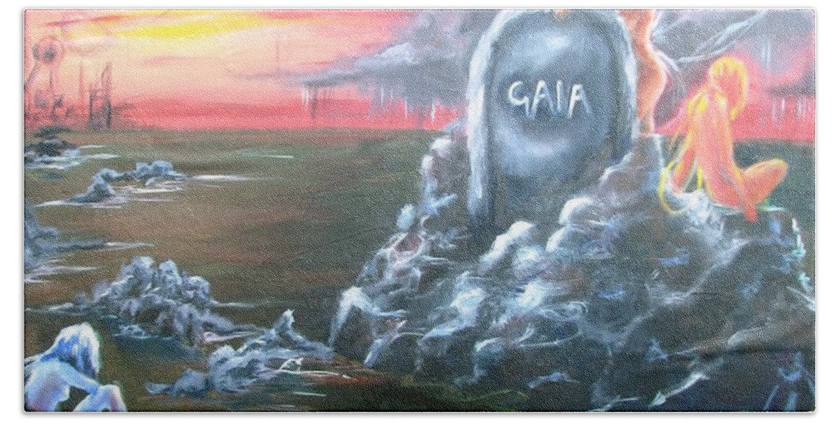 Gaia Beach Towel featuring the painting Weep For Gaia by Patricia Kanzler