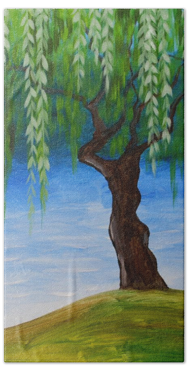 Weeping Willow Beach Towel featuring the painting Weeping Willows by Emily Page