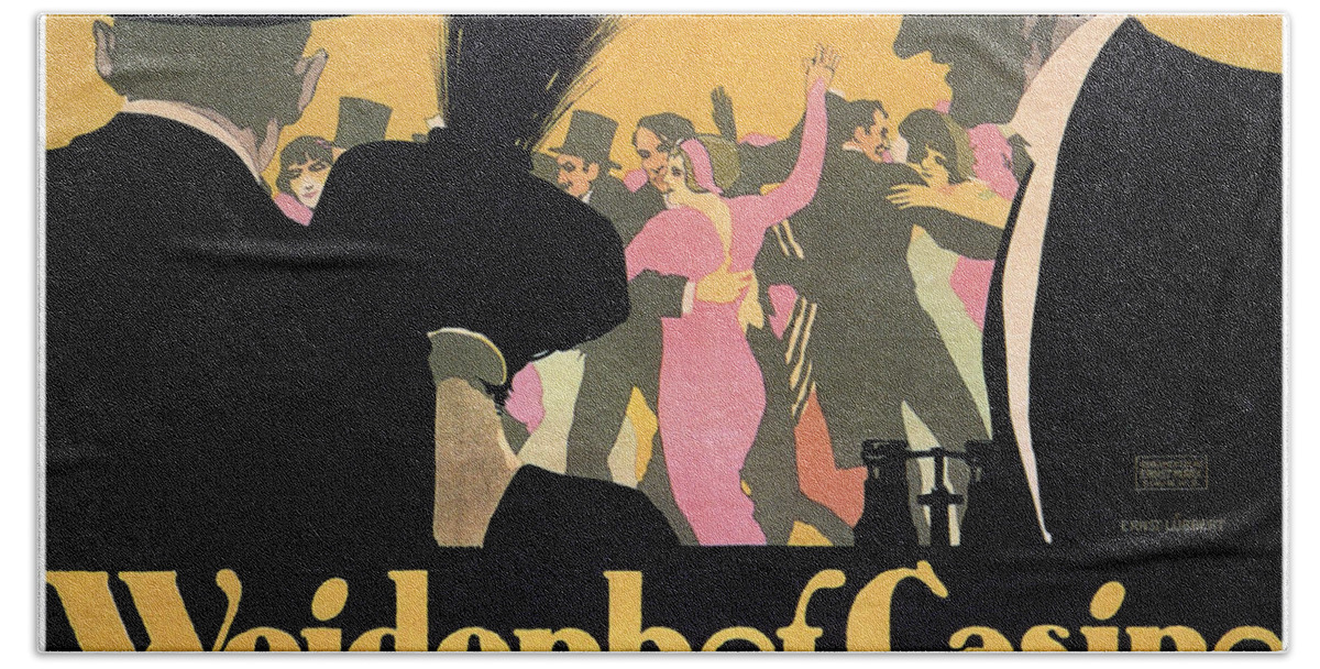 Vintage Beach Towel featuring the mixed media Weidenhof casino - Vintage German Advertising Poster by Studio Grafiikka
