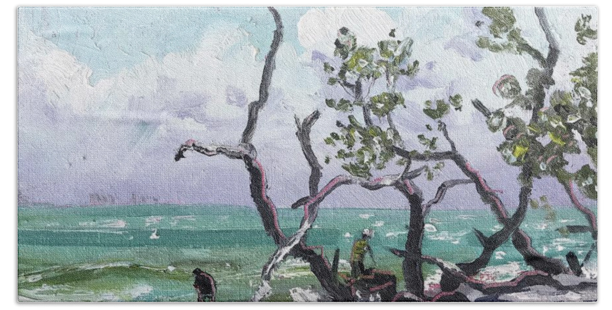 Impressionism Beach Towel featuring the painting Wentletrap Hunting Sanibel by Maggii Sarfaty