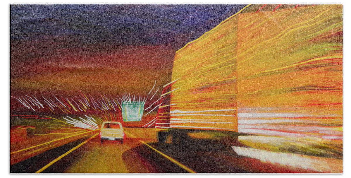City Street Blur Beach Towel featuring the painting West Bound Route 66 by Garry McMichael