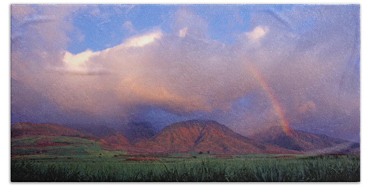 Rural Scene Beach Towel featuring the photograph West Maui Rainbow by David Olsen