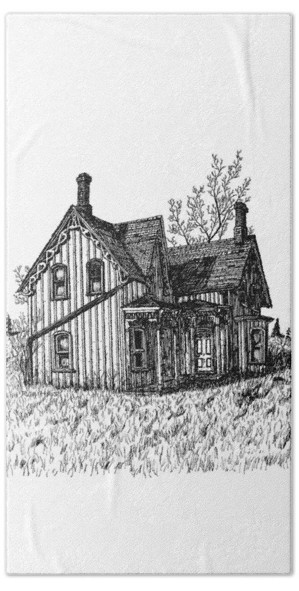 Pen Beach Sheet featuring the drawing Westhill House 2 by Ron Haist
