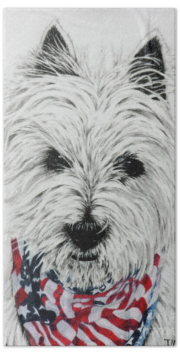 Drawing Beach Sheet featuring the drawing Westie by Terri Mills