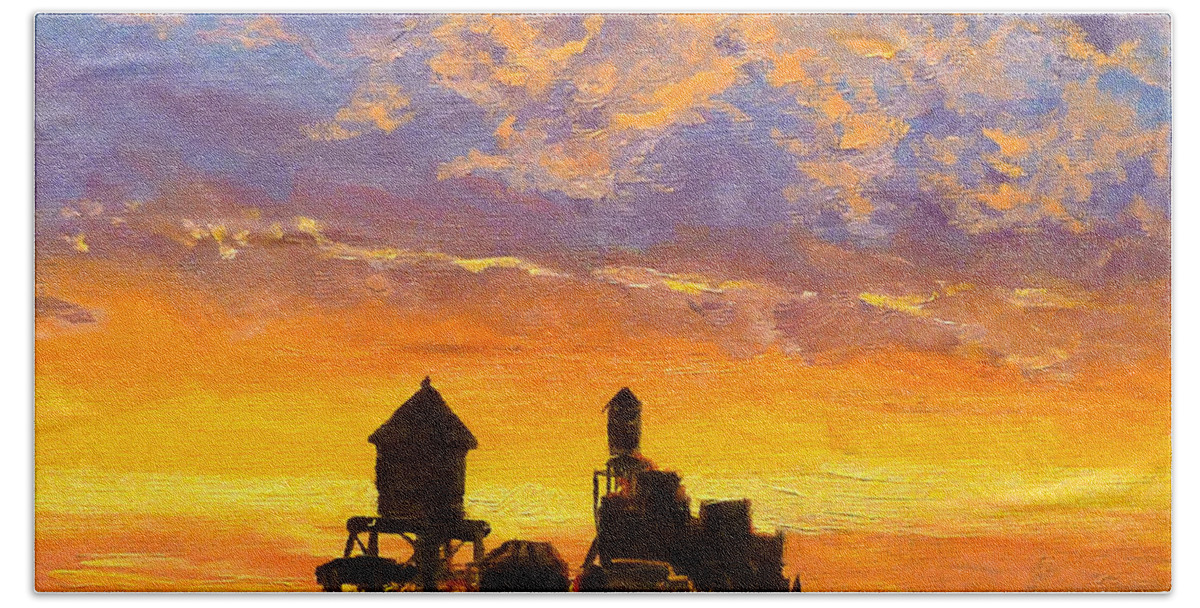Painting Beach Towel featuring the painting Westside Sunset No. 1 by Peter Salwen