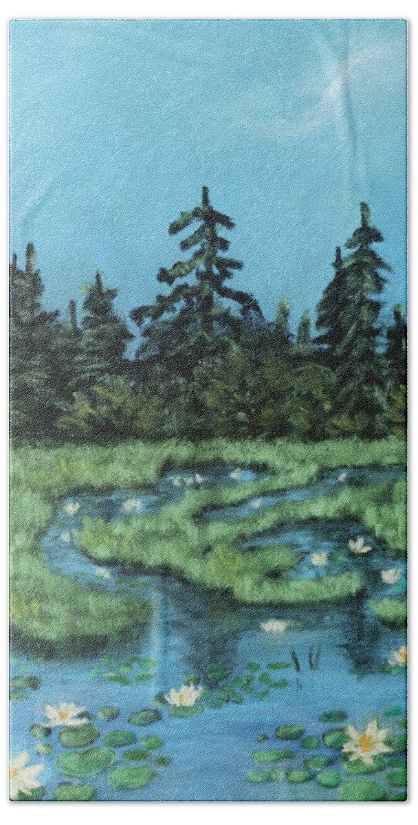 Wetland Beach Towel featuring the painting Wetland - Algonquin Park by Anastasiya Malakhova