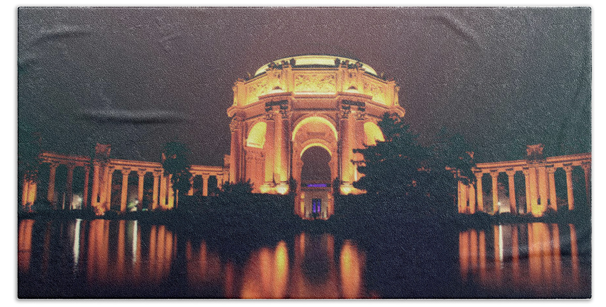 Palace Of Fine Arts Beach Towel featuring the photograph When the Night Calls by Laurie Search