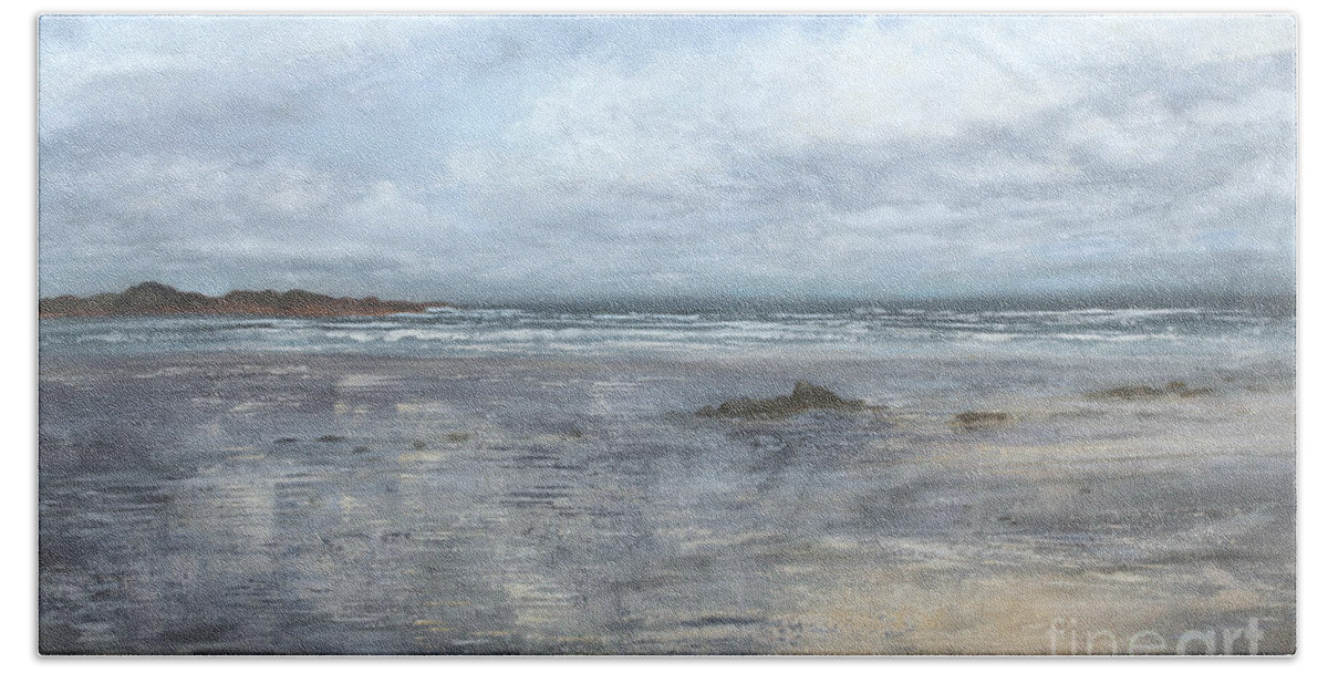 Seascape Beach Sheet featuring the painting When the Sky Meets the Shore by Valerie Travers