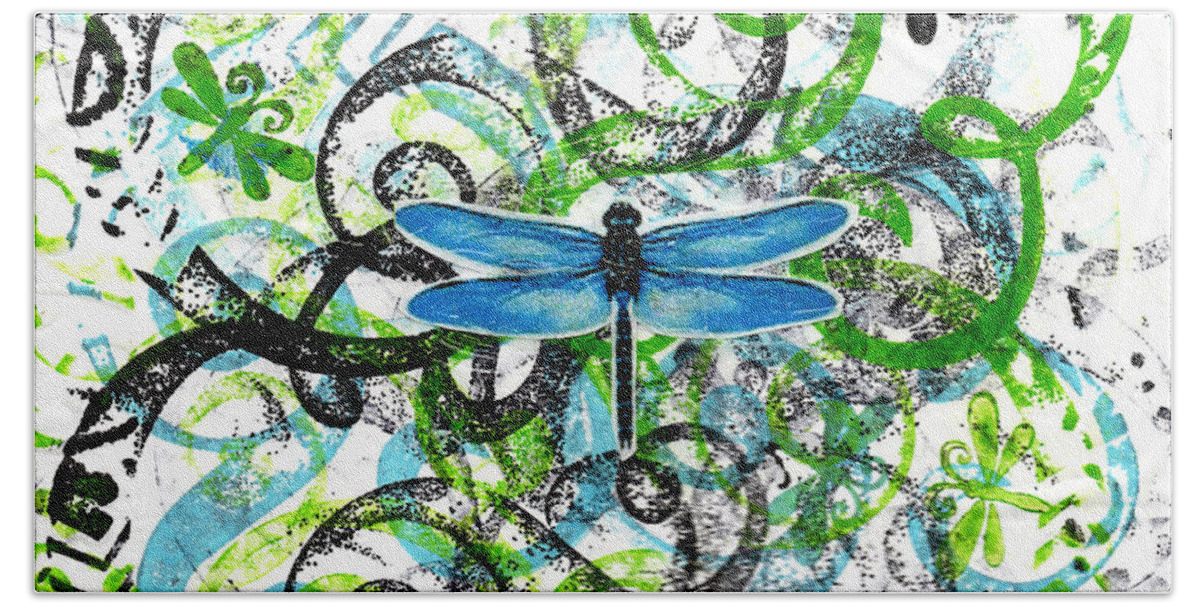 Dragonfly Beach Sheet featuring the painting Whimsical Dragonflies by Genevieve Esson