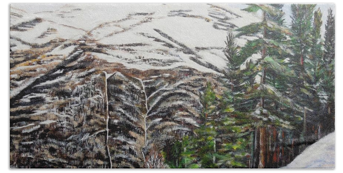 Mountain Beach Towel featuring the painting Whispering pines by Marilyn McNish