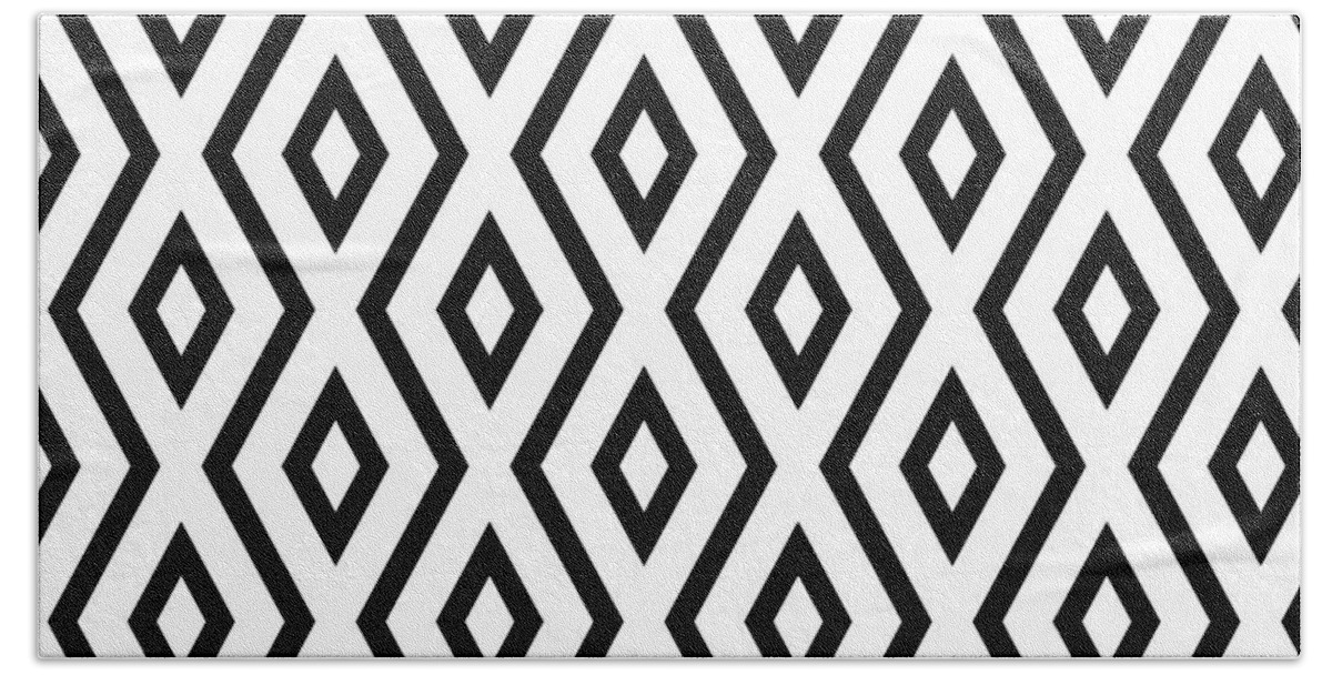 White And Black Beach Towel featuring the mixed media White and Black Pattern by Christina Rollo