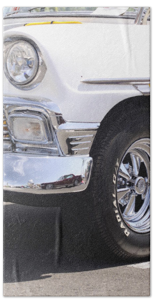 White Beach Towel featuring the photograph White and Yellow Classic Chevy by Jeff Floyd CA