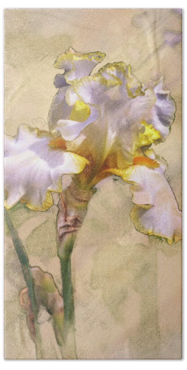 5dmkiv Beach Towel featuring the digital art White and Yellow Iris by Mark Mille
