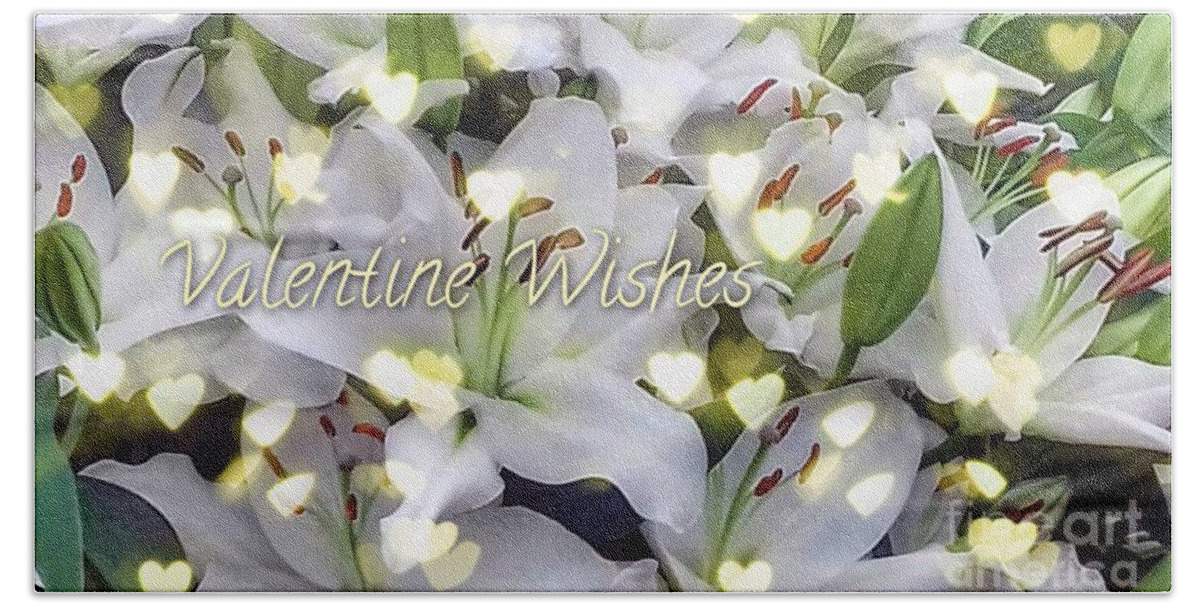Valentine's Day Beach Towel featuring the photograph White Lilies Valentine Wishes by Joan-Violet Stretch