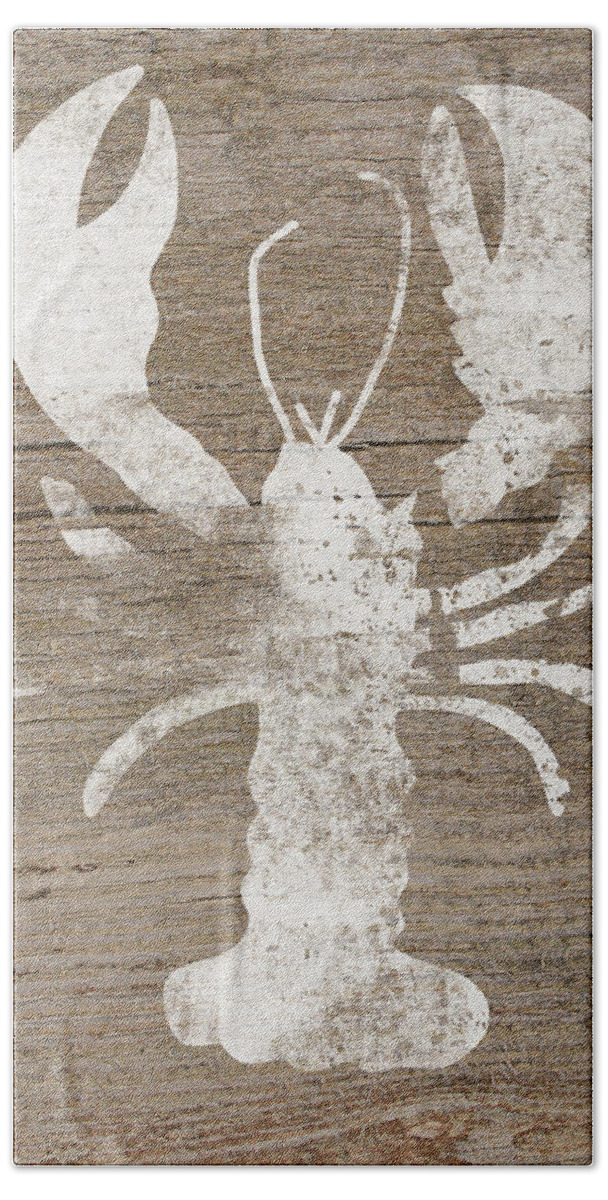 Cape Cod Beach Towel featuring the mixed media White Lobster On Wood- Art by Linda Woods by Linda Woods