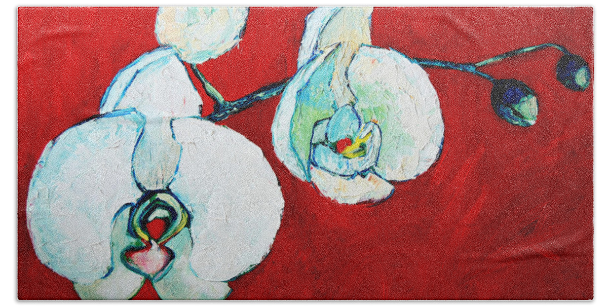 Orchid Beach Towel featuring the painting White Orchid by Ana Maria Edulescu
