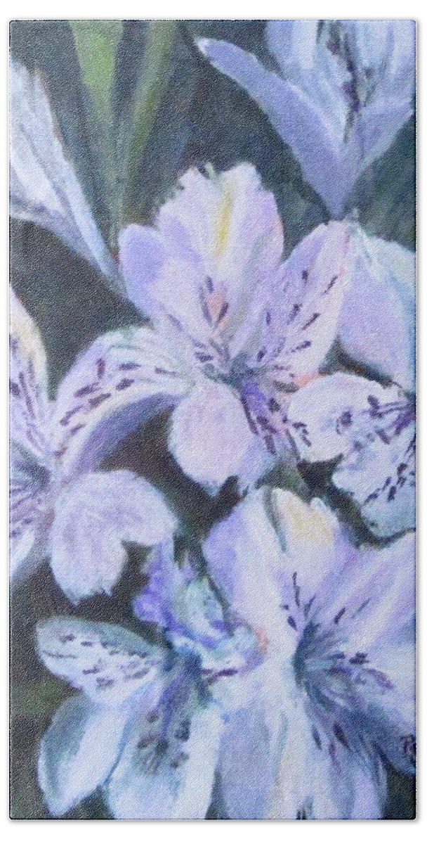 Acrylic Beach Towel featuring the painting White Peruvian Lily by Paula Pagliughi